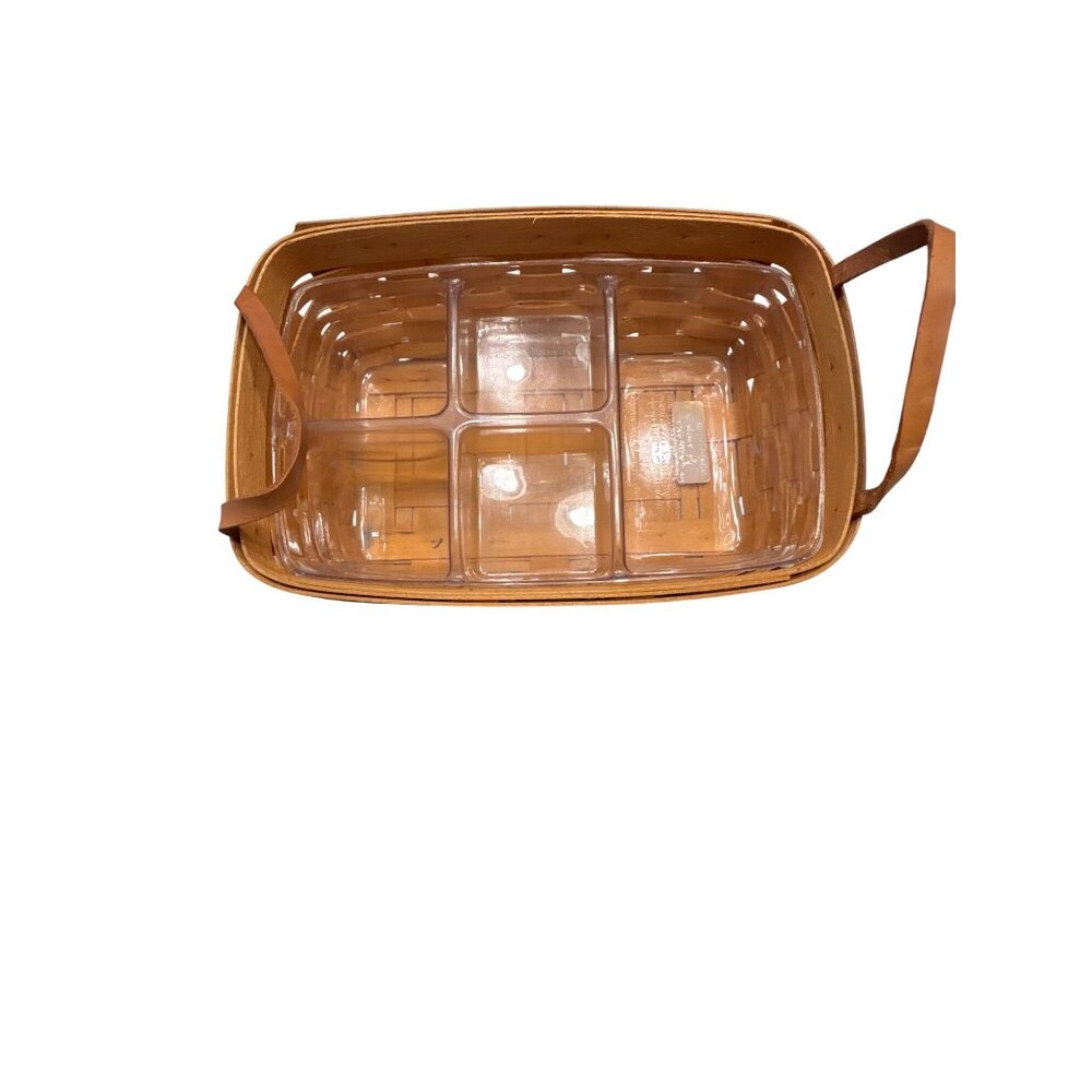 Y2K Longaberger Rectangle Basket with Leather Handles and Plastic Divided Insert